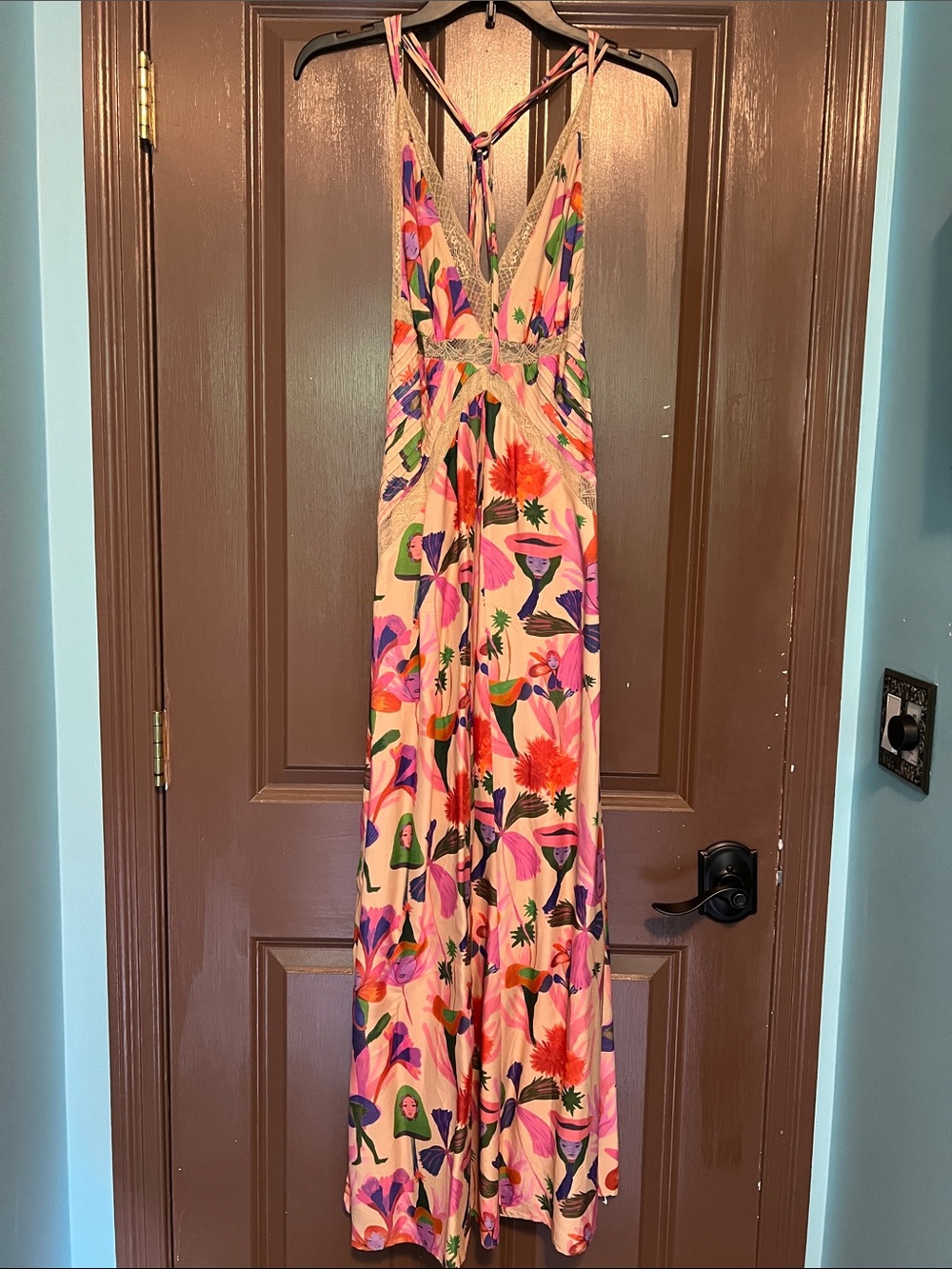 Farm Rio Bright Floral Pink Maxi Dress with Multicolor Print M